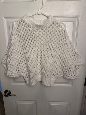 White Open-Knit Cropped Sweater